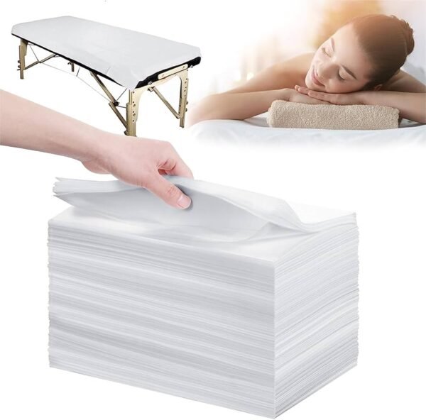 Disposable Bed Sheets for Spa, Salon, Massage, Hospital, Waxing and Tattoo Tables, White, Non-woven Fabric, 180x75 cm, (Pack of 20)