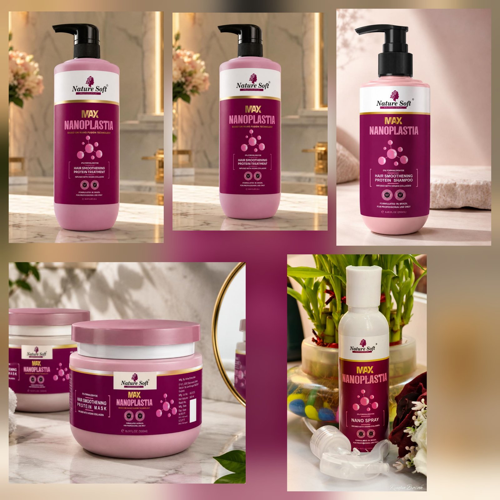Nature Soft Nanoplastia Kit 1000Ml ( Pre shampoo +Booster+Treatment+Post shampoo + Mask)